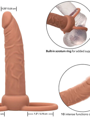 Tan silikon dildo mit integriertem skrotumring und 10 vibrationsfunktionen von calexotics in braun