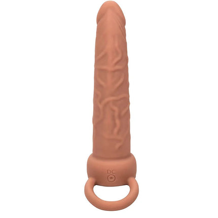 Braunes silikon dildo mit geprägter struktur und ring am boden calexotics performance maxx dual-penetrator