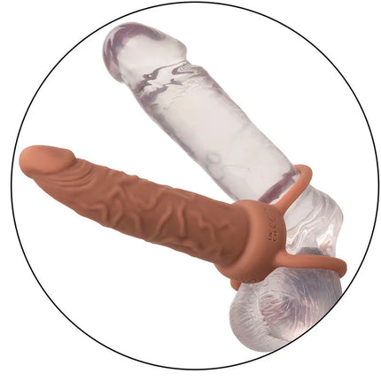 Transparent silikon dildo mit braunem strukturiertem grund und orange farbigem ring von CalExotics