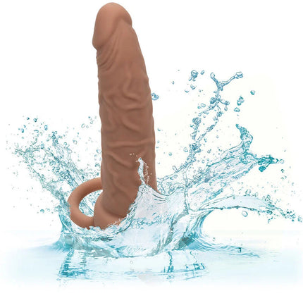 Tan silikon erwachsenenspielzeug mit realistischer struktur und ringbasis calexotics performance maxx dual-penetrator braun