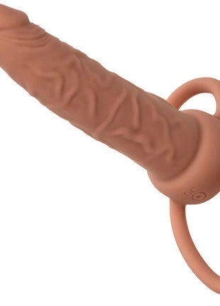 Tan silikon analplug mit strukturierter oberfläche und ringbasis calexotics performance maxx dual-penetrator braun