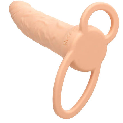 Peachfarbener silikon analplug mit ringbefestigung calexotics performance maxx wiederaufladbarer dual penetrator helle haut