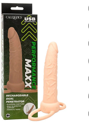 Peachfarbener silikon usb wiederaufladbarer dual penetrator mit ringbasis und strukturierter oberfläche von calexotics