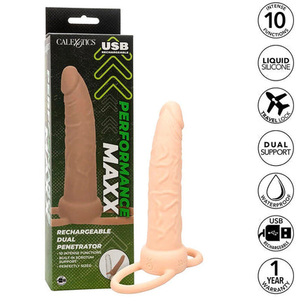 Peachfarbener silikon usb wiederaufladbarer dual penetrator mit ringbasis und strukturierter oberfläche von calexotics