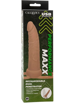 Tan silikon usb wiederaufladbarer dual penetrator mit performance maxxx branding von calexotics