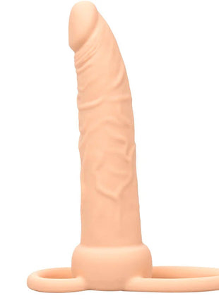 Peachfarbener silikon dildo mit strukturierter schafte und doppelringbasis calexotics performance maxx dual penetrierer