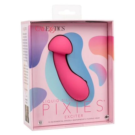 Pink flüssiges silikon pixies exciter rosafarbener vibrator mit flexiblem kopf in gebrandeter calexotics-verpackung