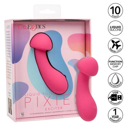 Pink flüssiges silikon pixie exciter spielzeug mit flexiblem kopf und ergonomischem design von calexotics rosa