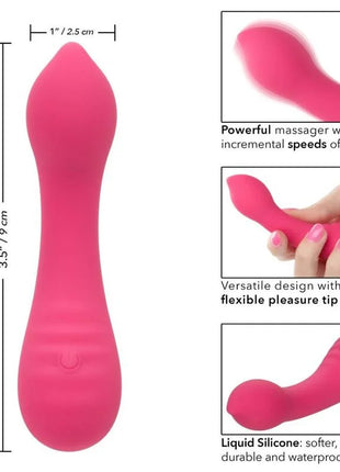 Rosafarbener silikon-vibratormassager mit flexiblem gebogenem spitzstück und ergonomischem griff von calexotics pixies teaser rosa