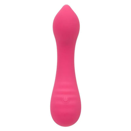 Ein lebendiges pinkes silikon-vibratorspielzeug calexotics pixies teaser rosa mit glattem, konischem design und integriertem powerknopf
