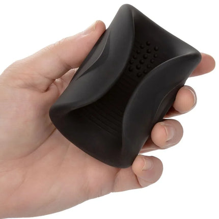 Schwarzer silikongriff mit strukturierter oberfläche und gebogenem design für calexotics pro stroker optimale power