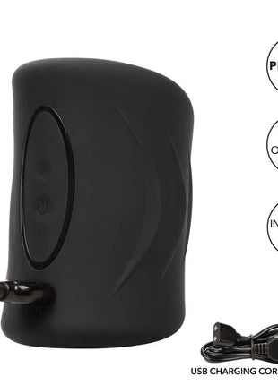 Schwarzes ergonomisches erwachsenenspielzeug mit matter oberfläche und geschwungener form von calexotics pro stroker optimale power