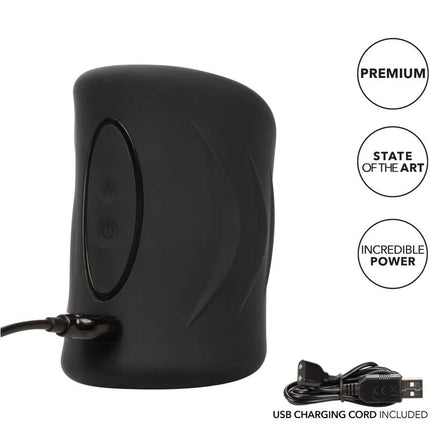 Schwarzes ergonomisches erwachsenenspielzeug mit matter oberfläche und geschwungener form von calexotics pro stroker optimale power
