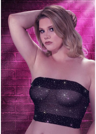 Calexotics radiance bandeau top plus size schwarzes mesh trägerloses top mit funkelnden strasssteinen