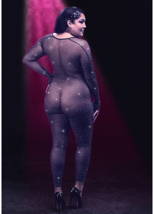 Calexotics radiance ganzkörper bodysuit übergröße in schwarzem mesh mit funkelnden sternförmigen verzierungen