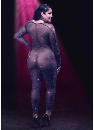 Calexotics radiance ganzkörper bodysuit übergröße in schwarzem mesh mit funkelnden sternförmigen verzierungen