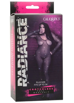 Calexotics radiance plus-size crotchless ganzkörper-bodysuit in glitzerndem schwarzem mesh-design