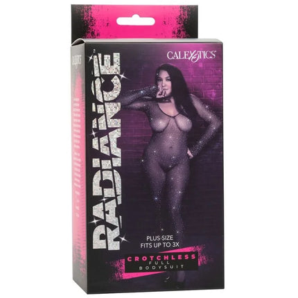 Calexotics radiance plus-size crotchless ganzkörper-bodysuit in glitzerndem schwarzem mesh-design