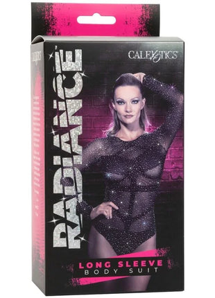 Schwarzer langarm-body mit funkelnden silber glitzerakzenten von calexotics für strahlenden auftritt