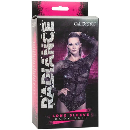 Schwarzer langarm-body mit funkelnden silber glitzerakzenten von calexotics für strahlenden auftritt