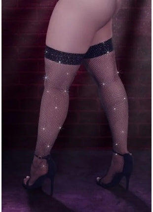 Sparkling schwarze strumpfhosen mit pailletten mesh textur und glitzernden details caLexotics radiance ober­schenkel­strümpfe rheIn plus größe