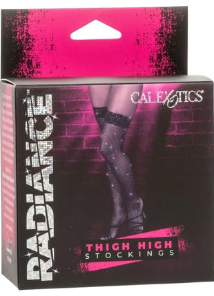 Schwarze caleXotics radiance oberschenkelhohe strümpfe mit funkelndem glitzer und transparentem mesh-design