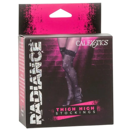 Schwarze caleXotics radiance oberschenkelhohe strümpfe mit funkelndem glitzer und transparentem mesh-design