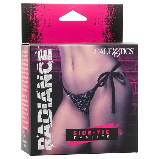 Schwarzer glitzernder seitlich bindender slip mit schleifendetail von calexotics aus der serie radiance rheinfunktionen