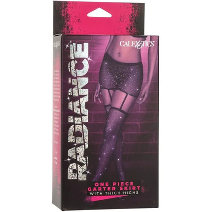 Lila glitzernder one-piece garter rock mit oberschenkelhohen strümpfen von calexotics radiance collection