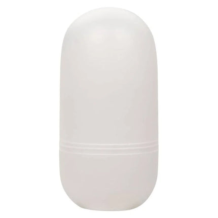 Ein glänzender, durchscheinender weißer roll-on deo-stift mit glattem, abgerundetem design und dezenten horizontalen rillen am grund für calexotics reversible nubby stroker