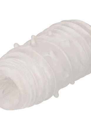 Transluzentes weißes silikonrohr mit geriffelter struktur und kleinen vorsprüngen caexotics reversible ribbed stroker