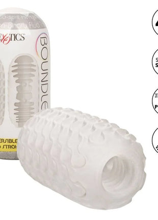 Calexotics reversible ribbed stroker aus weißem transparentem silikon 4,5 zoll mit strukturierter rippoberfläche