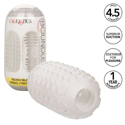 Calexotics reversible ribbed stroker aus weißem transparentem silikon 4,5 zoll mit strukturierter rippoberfläche