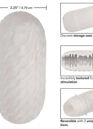 Weißes translucentes silikonspielzeug mit welliger struktur und wendbarem design calexotics reversible ribbed stroker