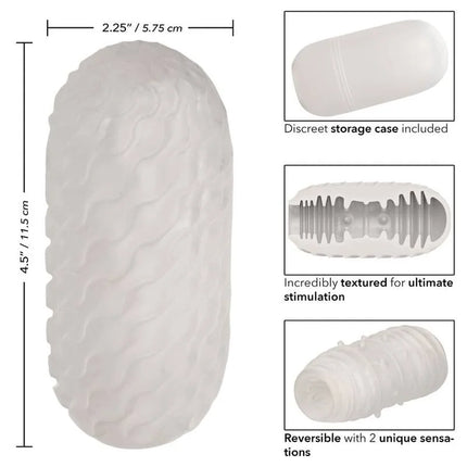 Weißes translucentes silikonspielzeug mit welliger struktur und wendbarem design calexotics reversible ribbed stroker