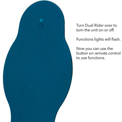 Tealfarbige doppelmotor-fernbedienung für rider massager von calexotics mit ergonomischem design und beleuchtetem power-knopf