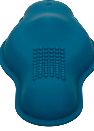 CaleXotics rider massager doppelmotor in blau mit krokodilförmigem silikonbürstenkopf und texturierten borsten