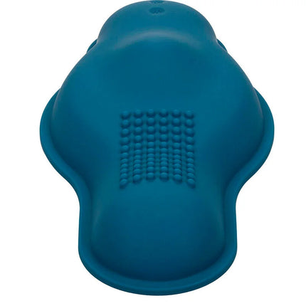CaleXotics rider massager doppelmotor in blau mit krokodilförmigem silikonbürstenkopf und texturierten borsten