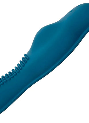 Teal silikonkörper-massager mit strukturierter, gerillter oberfläche zur stimulierung von calexotics rider doppelmotor fernbedienung blau