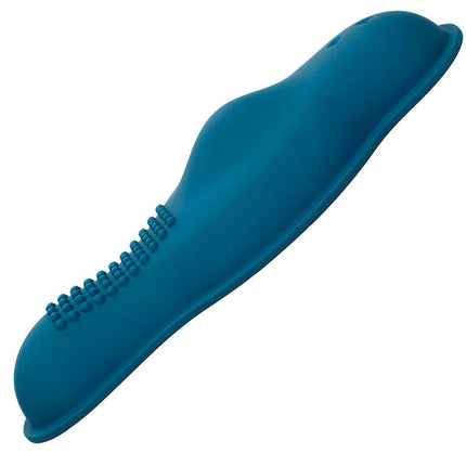 Teal silikonkörper-massager mit strukturierter, gerillter oberfläche zur stimulierung von calexotics rider doppelmotor fernbedienung blau