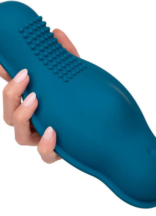 Calexotics rider massager doppelmotor fernbedienung blau teal silikon fußmassagegerät mit strukturierter oberfläche zur stimulation