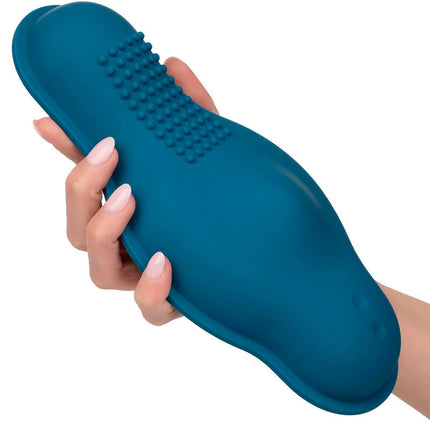 Calexotics rider massager doppelmotor fernbedienung blau teal silikon fußmassagegerät mit strukturierter oberfläche zur stimulation