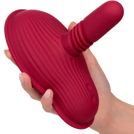 Calexotics rider massager doppelmotor rot aus silikon mit saugnapf und geriffeltem griff