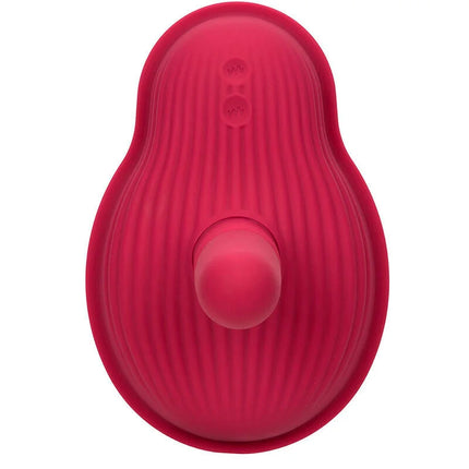 Vibranter pinker silikon avocadoförmiger rider massager doppelmotor mit fernbedienung und strukturierten rillen