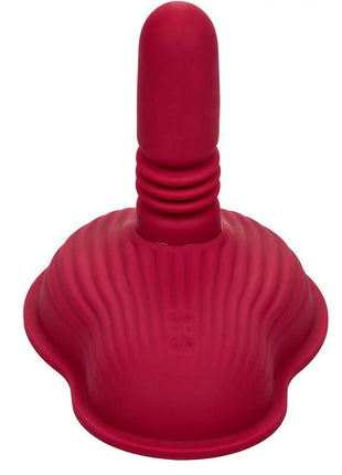Roter caexotics rider massager doppelmotor mit saugnapf aus silikon und geriffeltem griff