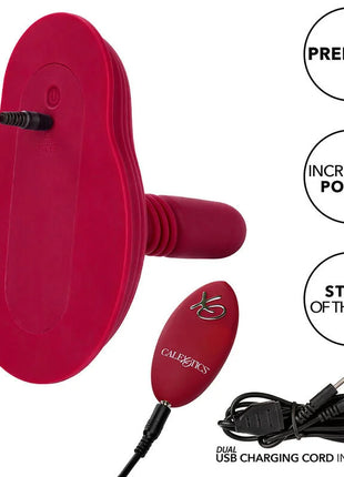 Roter silikon rider massager von calexotics mit doppelmotor und ergonomischer form inklusive fernbedienung