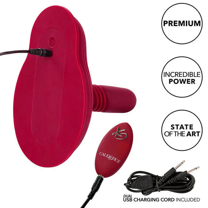Roter silikon rider massager von calexotics mit doppelmotor und ergonomischer form inklusive fernbedienung