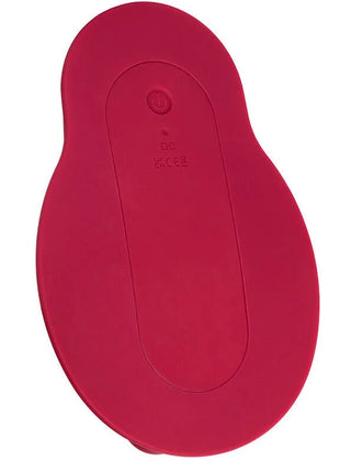 CaleXotics rider massager doppelmotor fernbedienung in mattem rot mit glattem ovalem silikon und integriertem powerknopf