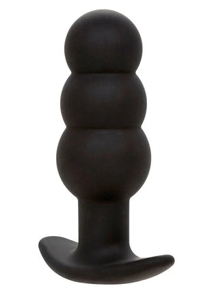 Schwarzer silikon-analplug von calexotics mit drei abgerundeten segmenten und flared base für angenehme stimulation