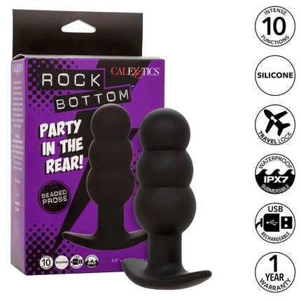 Schwarzer silikon analplug mit perlen und usb aufladung von calexotics mit 10 vibrationen
